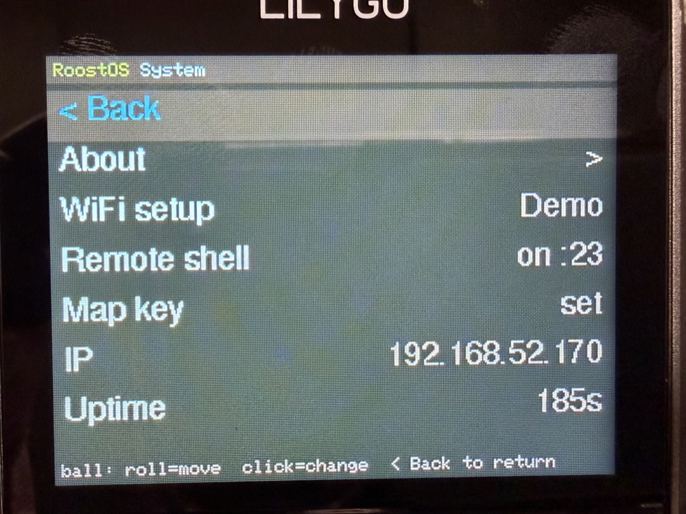 Settings — System page, WiFi masked in Demo mode