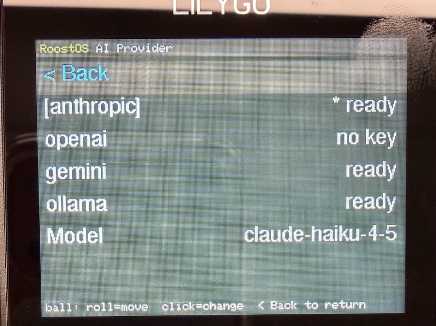 On-device AI provider picker — anthropic, openai, gemini, ollama and the model
