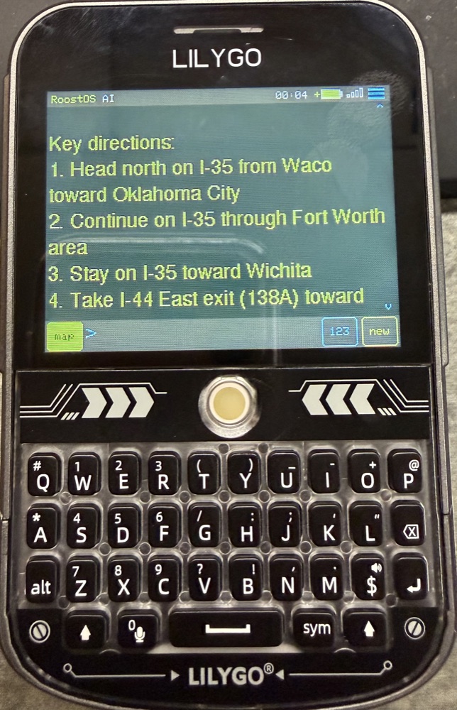 Numbered turn-by-turn driving directions in text